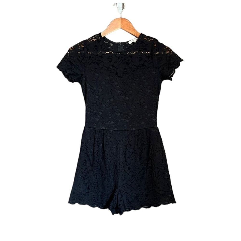 Monteau black lace short sleeve romper. Size small